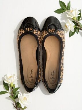 Leopard Print Ballet Flats with Black Patent Trim